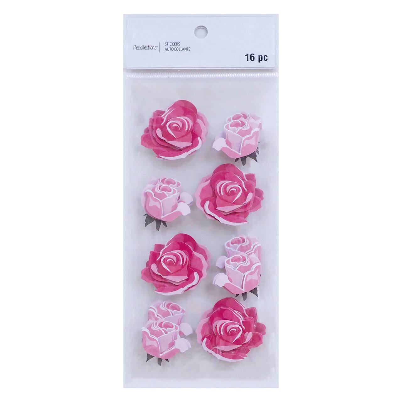 12 Packs: 16 ct. (192 total) Pink Rose Floral Dimensional Stickers by Recollections™